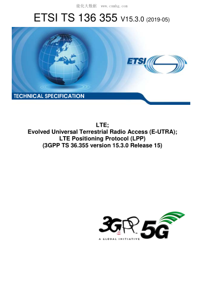 ETSI TS 136 355/2-2019  Lte; Evolved Universal Terrestrial Radio Access (E-Utra); Lte Positioning Protocol (Lpp) (3Gpp Ts 36.355 Version 15.3.0 Release 15)