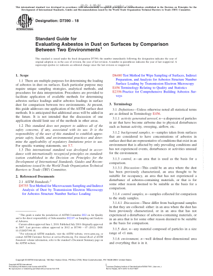ASTM D7390-2018  Standard Guide for Evaluating Asbestos in Dust on Surfaces by Comparison Between Two Environments