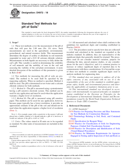 ASTM D4972-2018  Standard Test Methods for pH of Soils