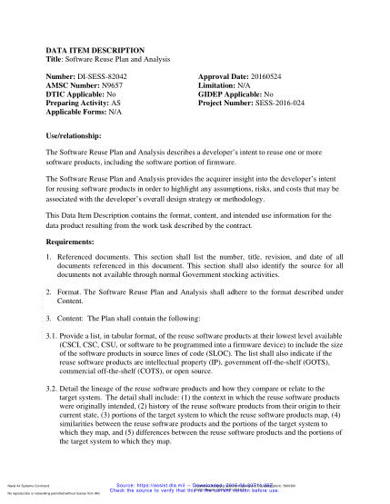 NAVY DI-SESS-82042-2016  Software Reuse Plan And Analysis