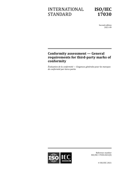 ISO/IEC 17030-2021 符合評定--第三方作標志符合評定一般要求 Conformity assessment — General requirements for third-party marks of conformity